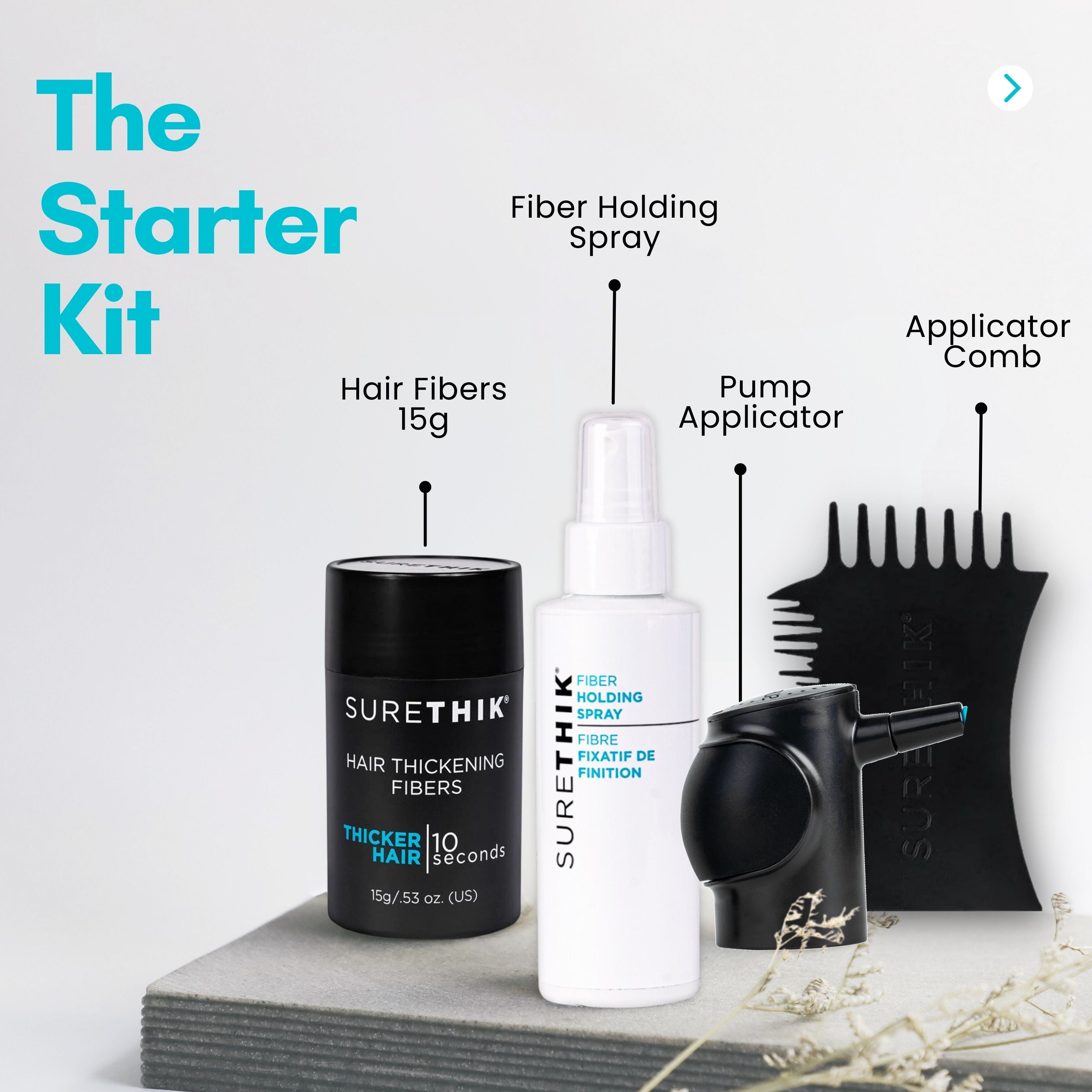 SURETHIK Hair Fiber Starter Pack for Thinning Hair + Tools