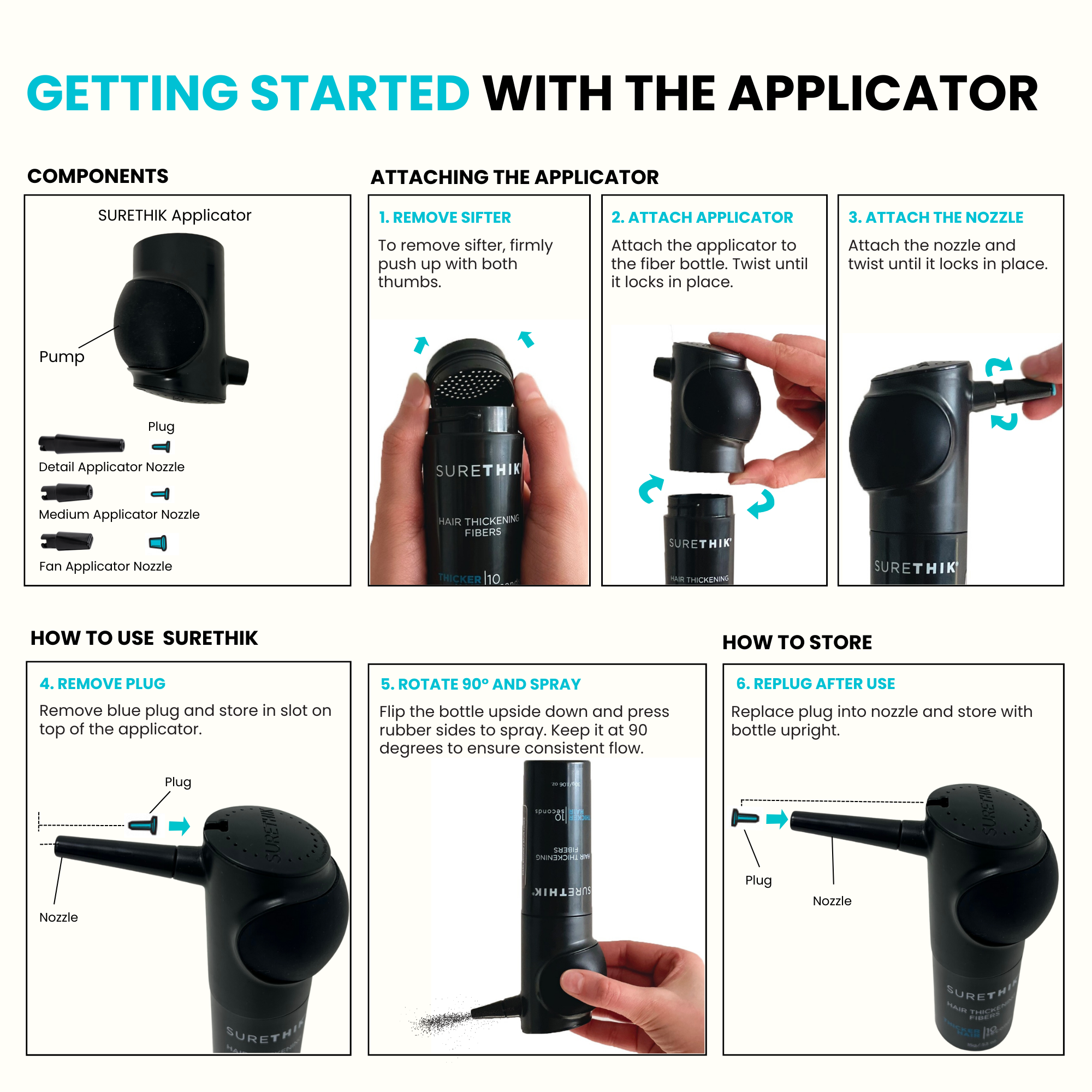 SURETHIK Hair Fiber Starter Pack for Thinning Hair + Tools
