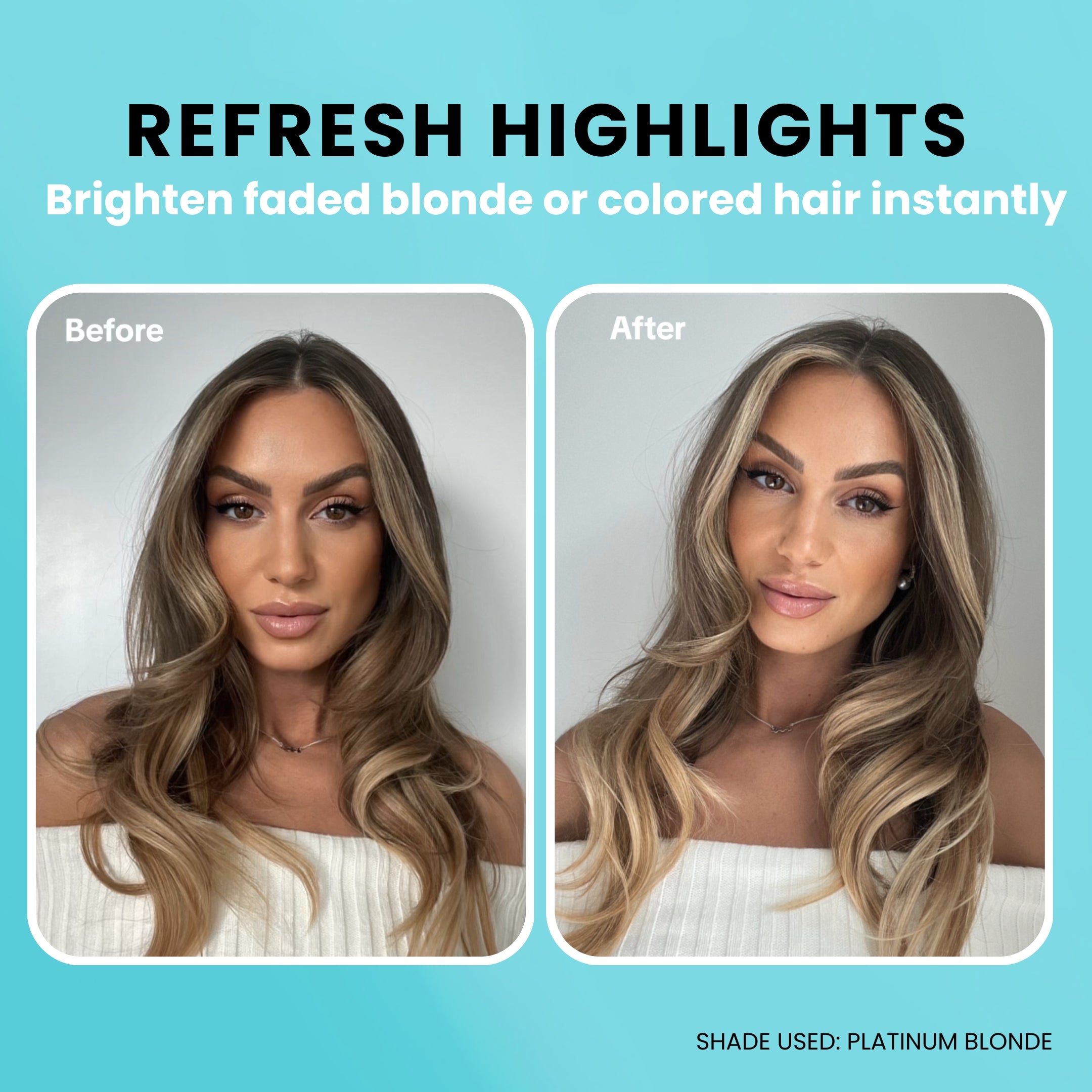 Before and after using SURETHIK Hairline Powder to refresh faded highlights and brighten hair between salon visits.