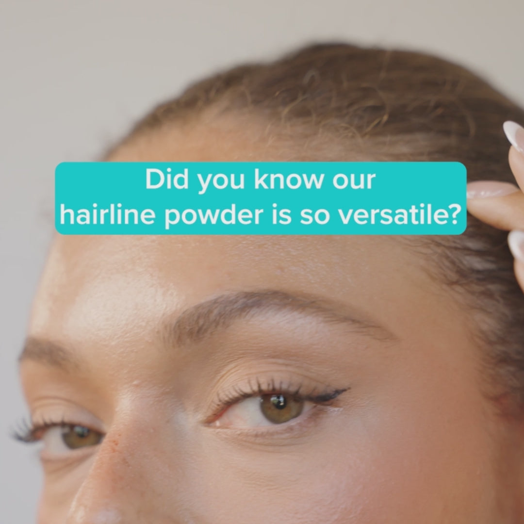 Hairline powder tutorial demonstrating natural-looking coverage for thinning hair.