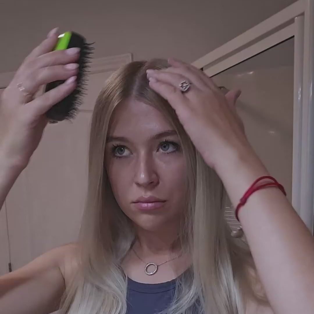 Video showing soft, touchable volume achieved with a hair volumizing spray.